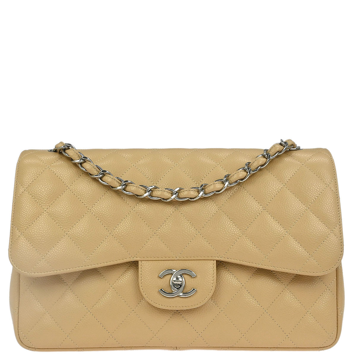 Chanel 2012-2013 Beige Caviar Classic Double Flap Shoulder Bag