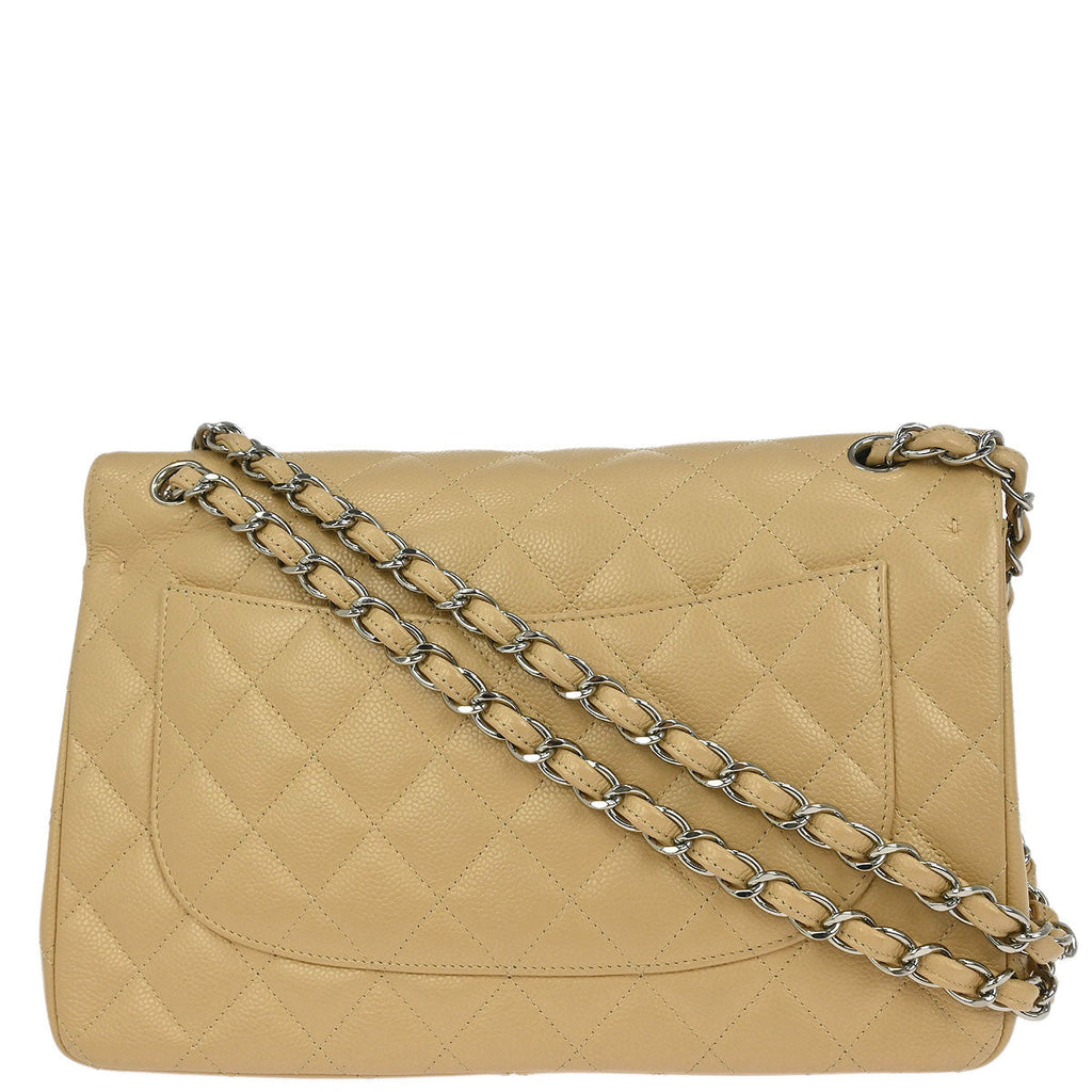 Chanel 2012-2013 Beige Caviar Classic Double Flap Shoulder Bag