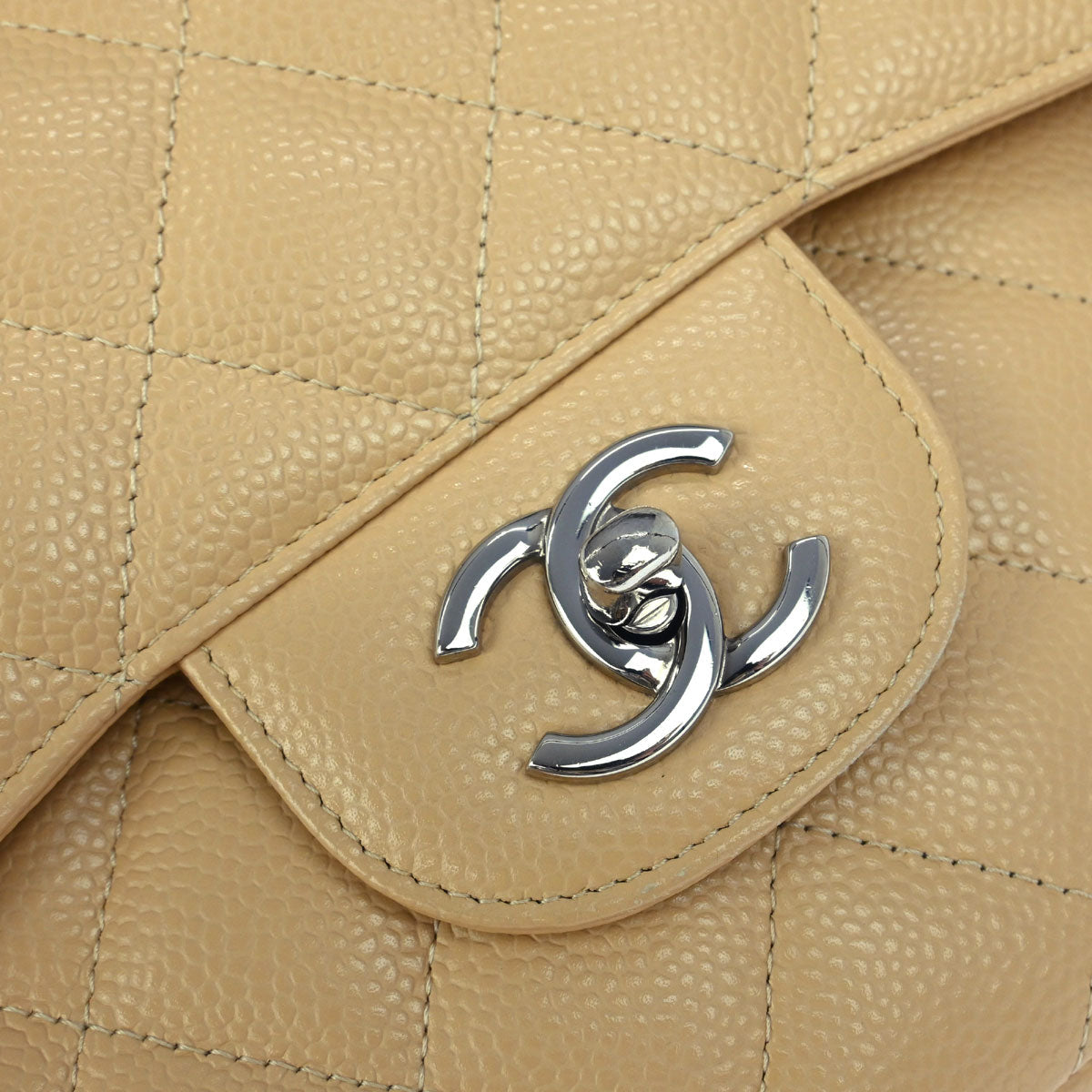 Chanel 2012-2013 Beige Caviar Classic Double Flap Shoulder Bag