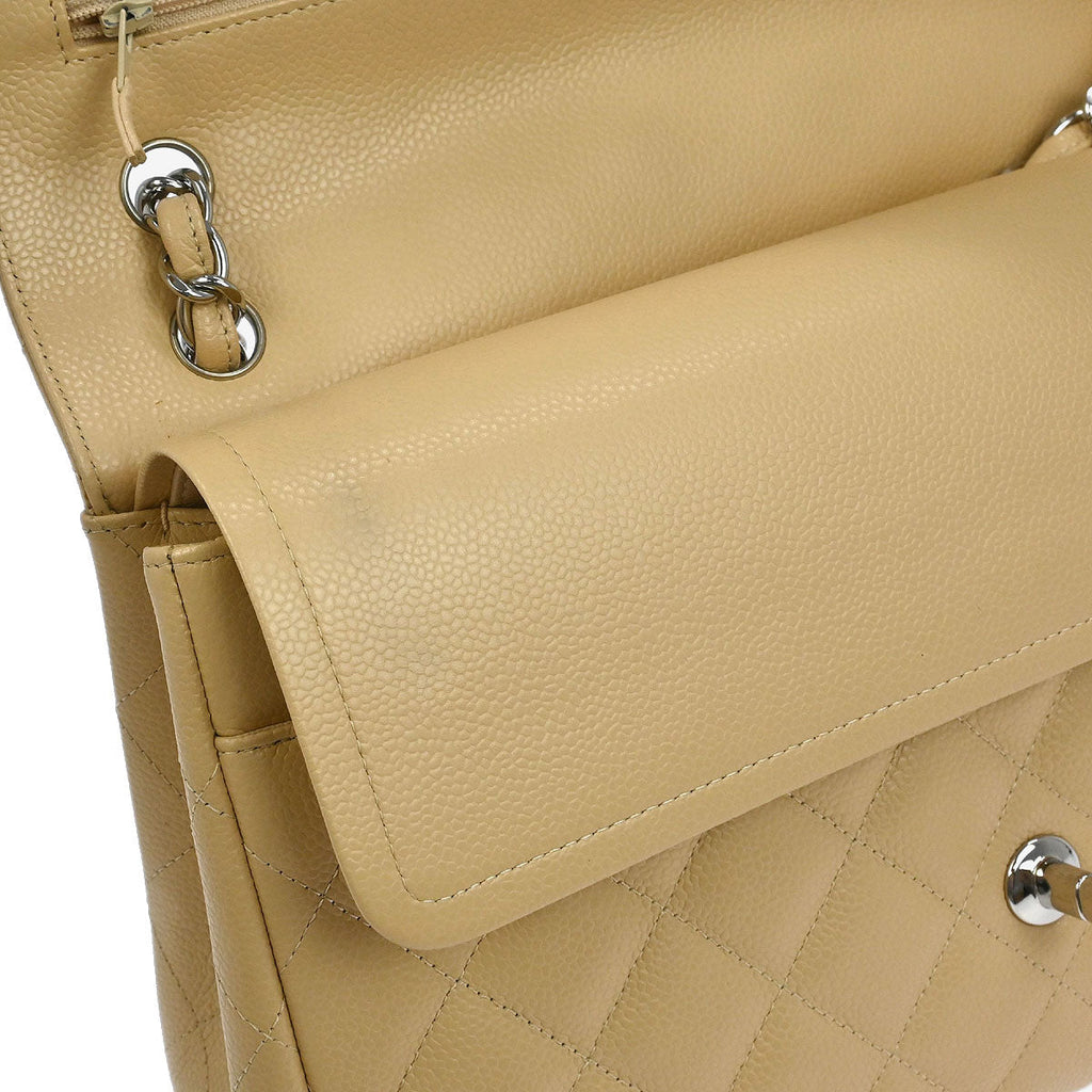 Chanel 2012-2013 Beige Caviar Classic Double Flap Shoulder Bag