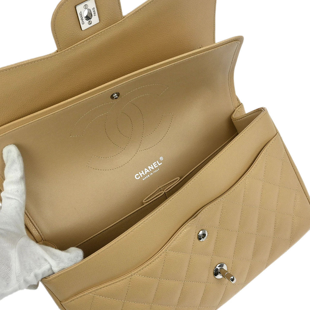 Chanel 2012-2013 Beige Caviar Classic Double Flap Shoulder Bag