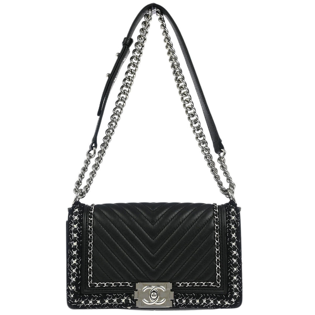 Boy Chanel 2017-2018 Black Calfskin Chevron Medium Shoulder Bag