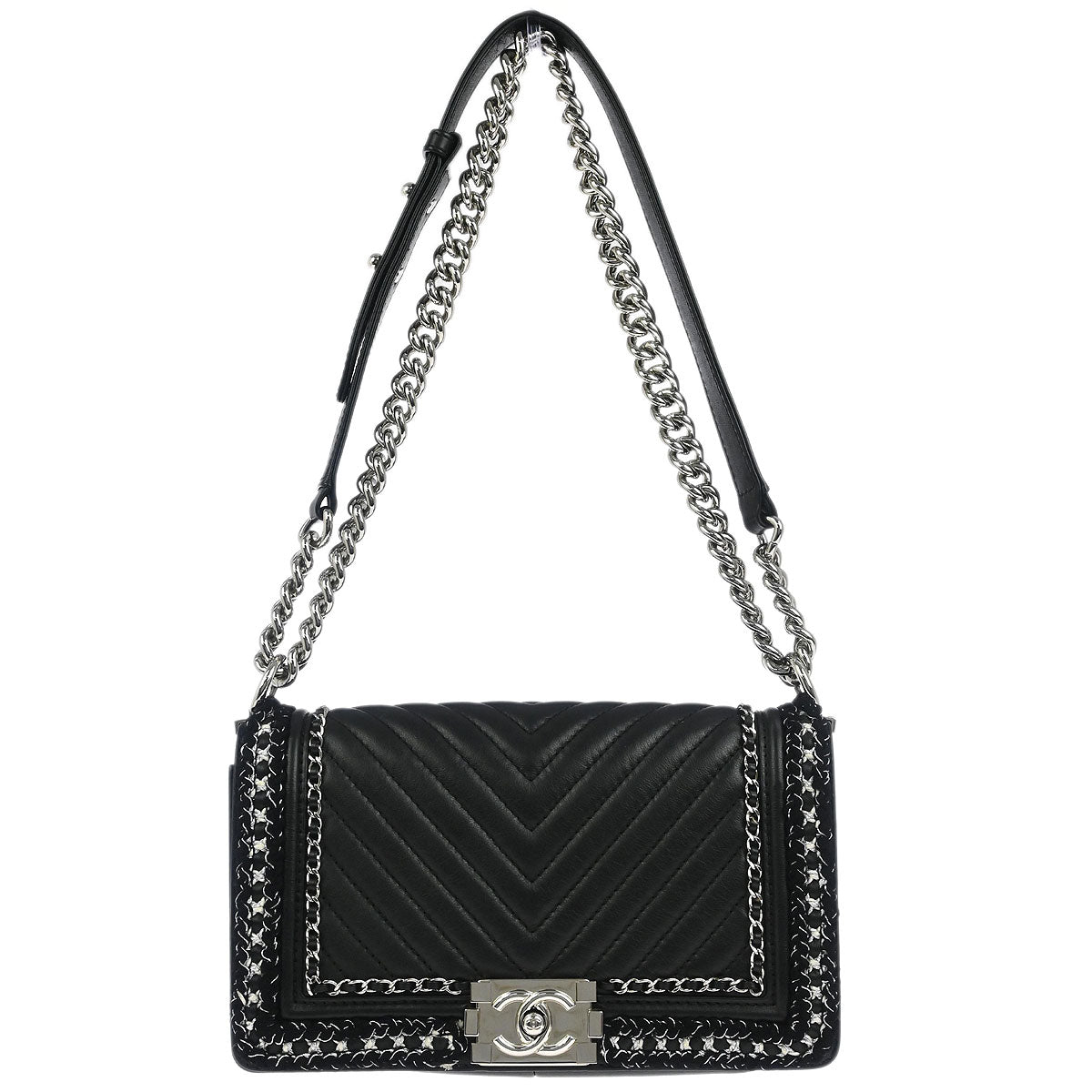 Boy Chanel 2017-2018 Black Calfskin Chevron Medium Shoulder Bag