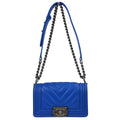 Boy Chanel 2016-2017 Blue Lambskin Chevron Small Chain Shoulder Bag