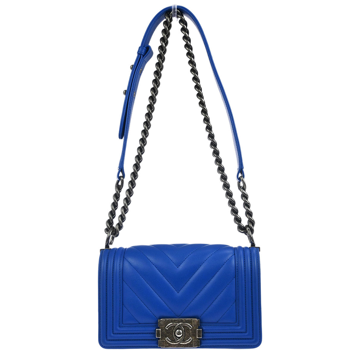 Boy Chanel 2016-2017 Blue Lambskin Chevron Small Chain Shoulder Bag