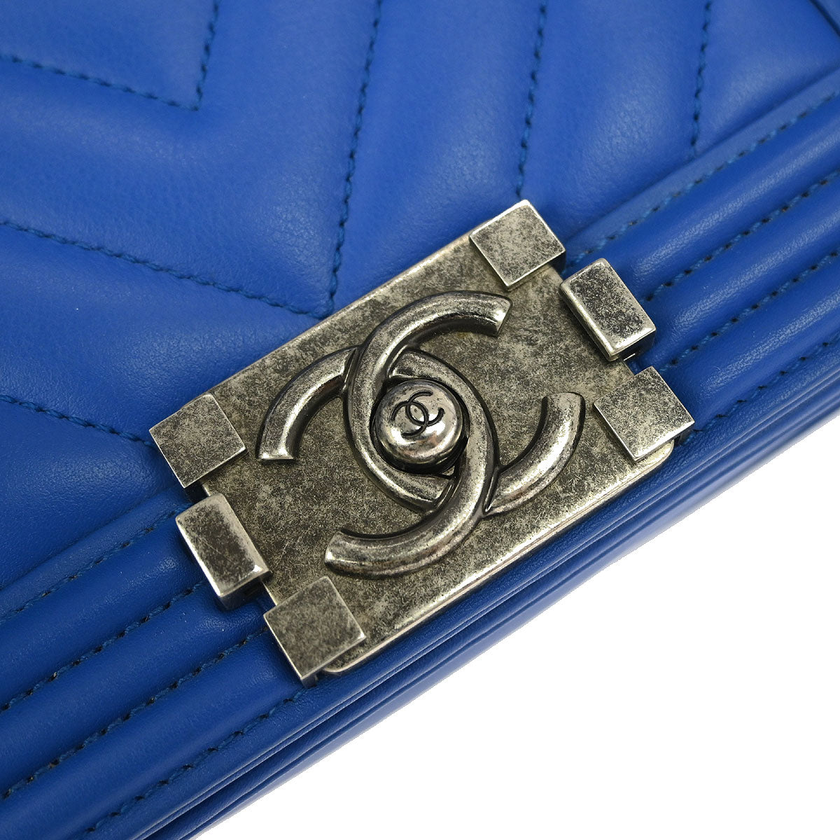 Boy Chanel 2016-2017 Blue Lambskin Chevron Small Chain Shoulder Bag