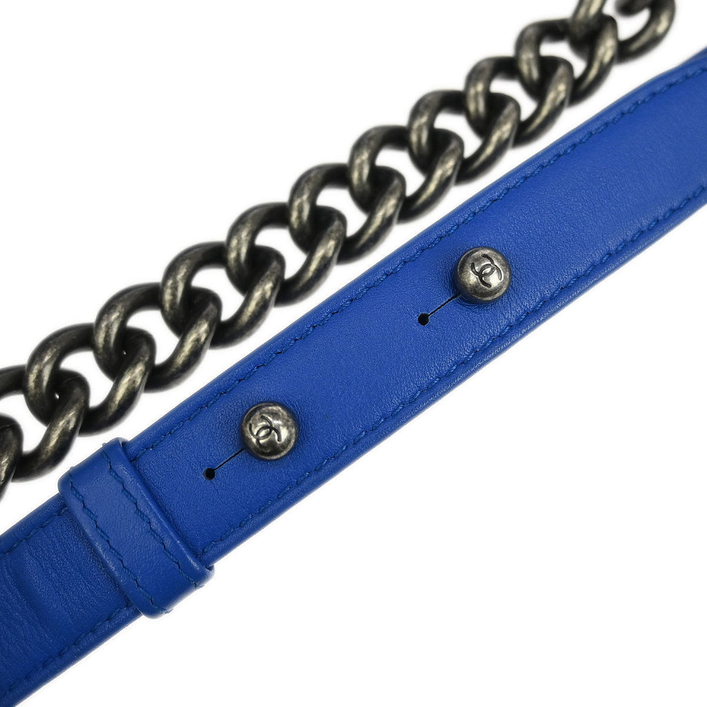 Boy Chanel 2016-2017 Blue Lambskin Chevron Small Chain Shoulder Bag