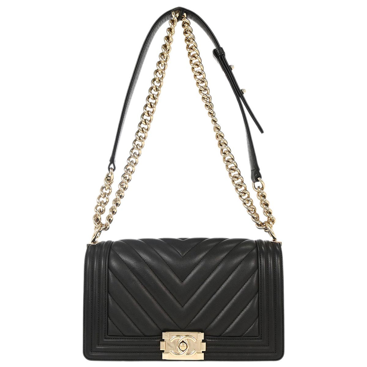 Boy Chanel 2019 Black Lambskin Chevron Medium Shoulder Bag