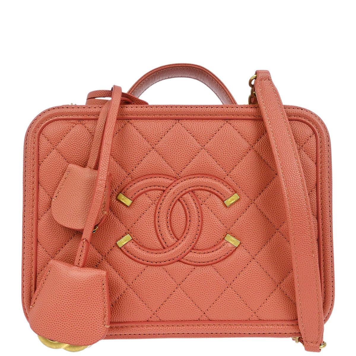 Chanel 2019 Pink Caviar CC Filigree 2way Shoulder Vanity Handbag
