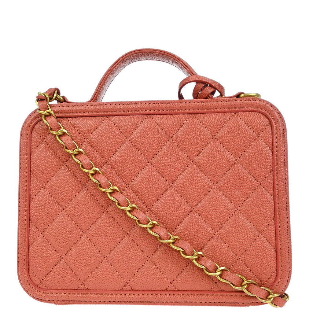 Chanel 2019 Pink Caviar CC Filigree 2way Shoulder Vanity Handbag