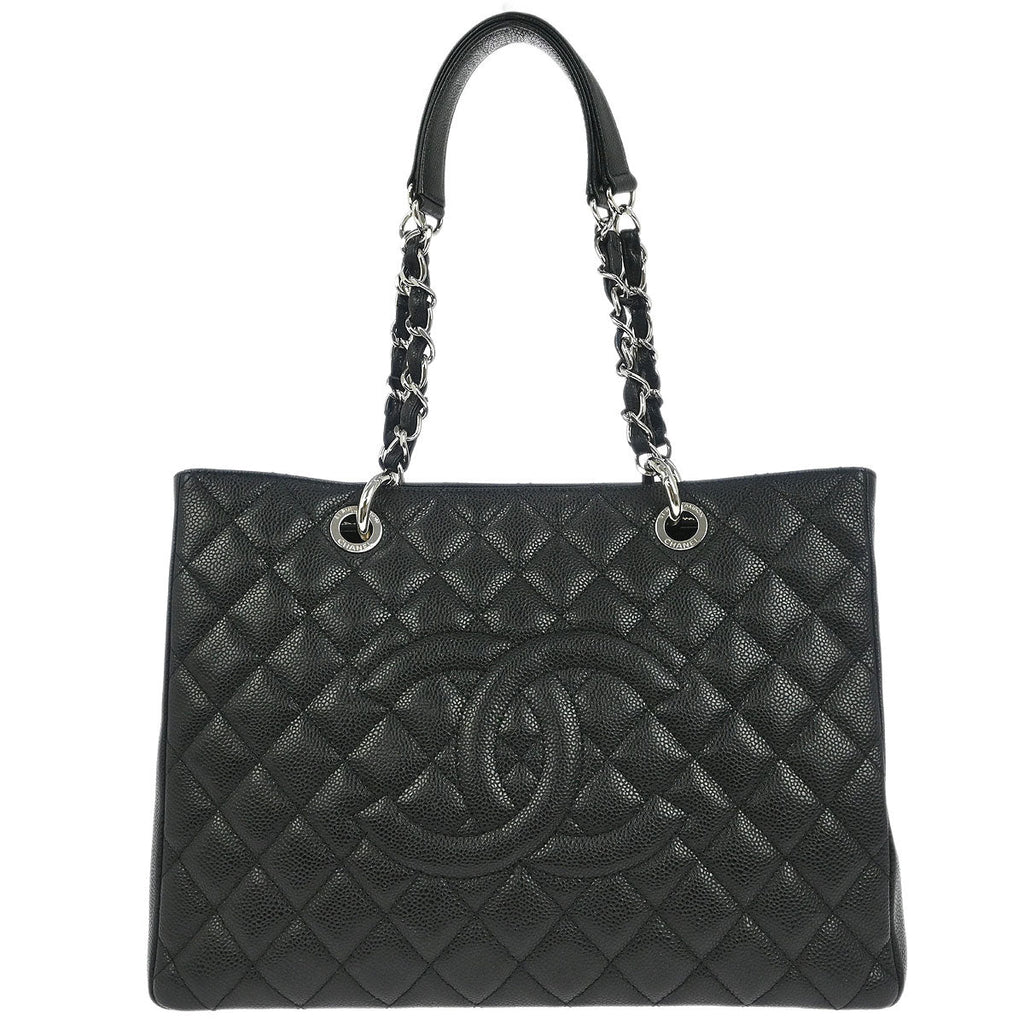 Chanel 2012 Black Caviar Grand Shopping Tote GST Chain Handbag