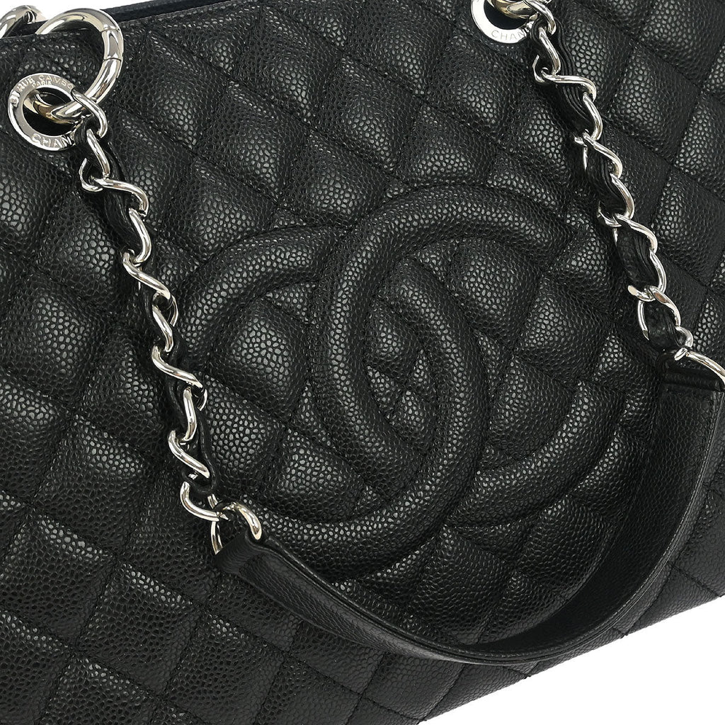Chanel 2012 Black Caviar Grand Shopping Tote GST Chain Handbag