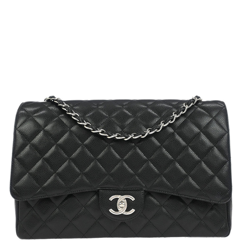 Chanel 2014 Black Caviar Classic Double Flap Shoulder Bag