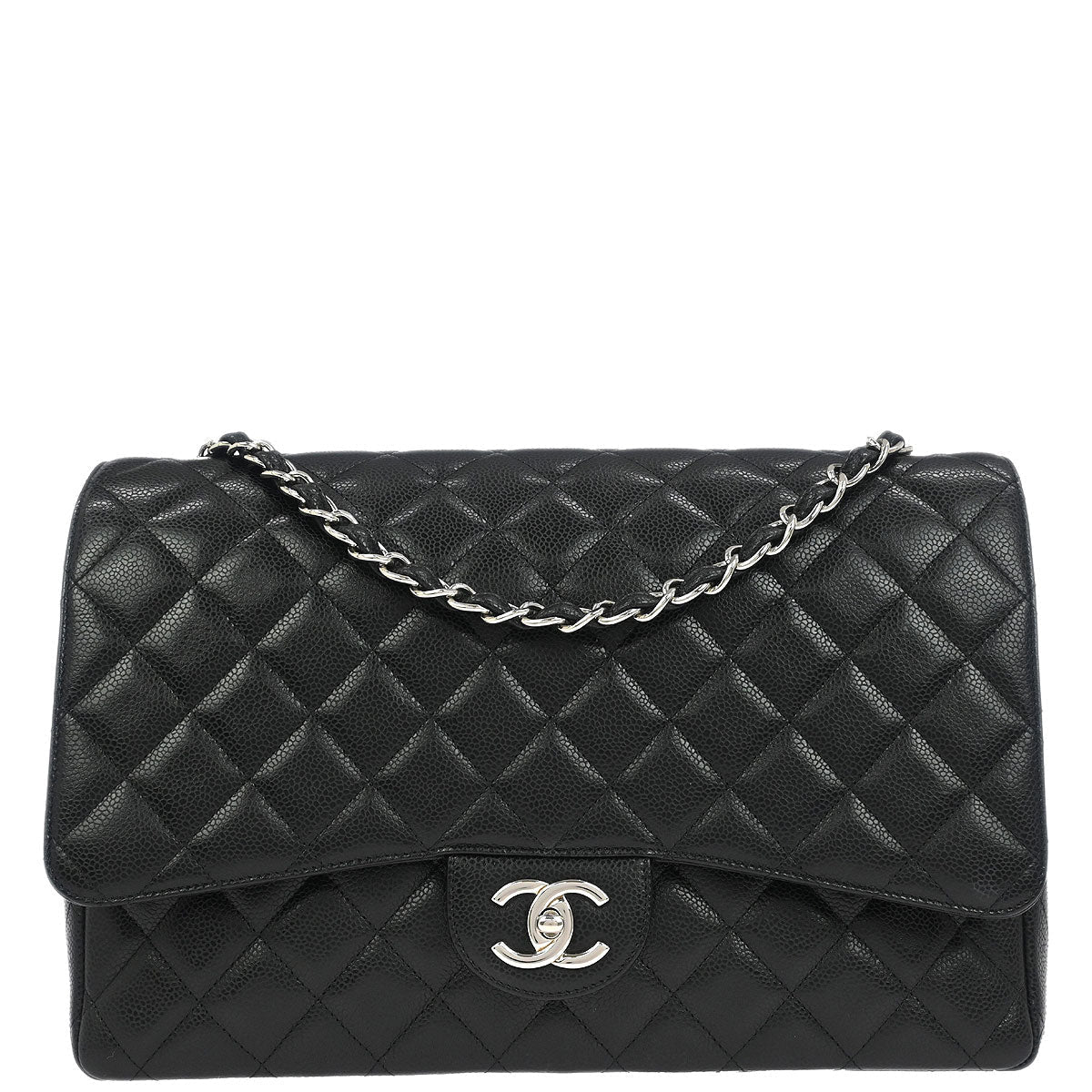 Chanel 2014 Black Caviar Classic Double Flap Shoulder Bag