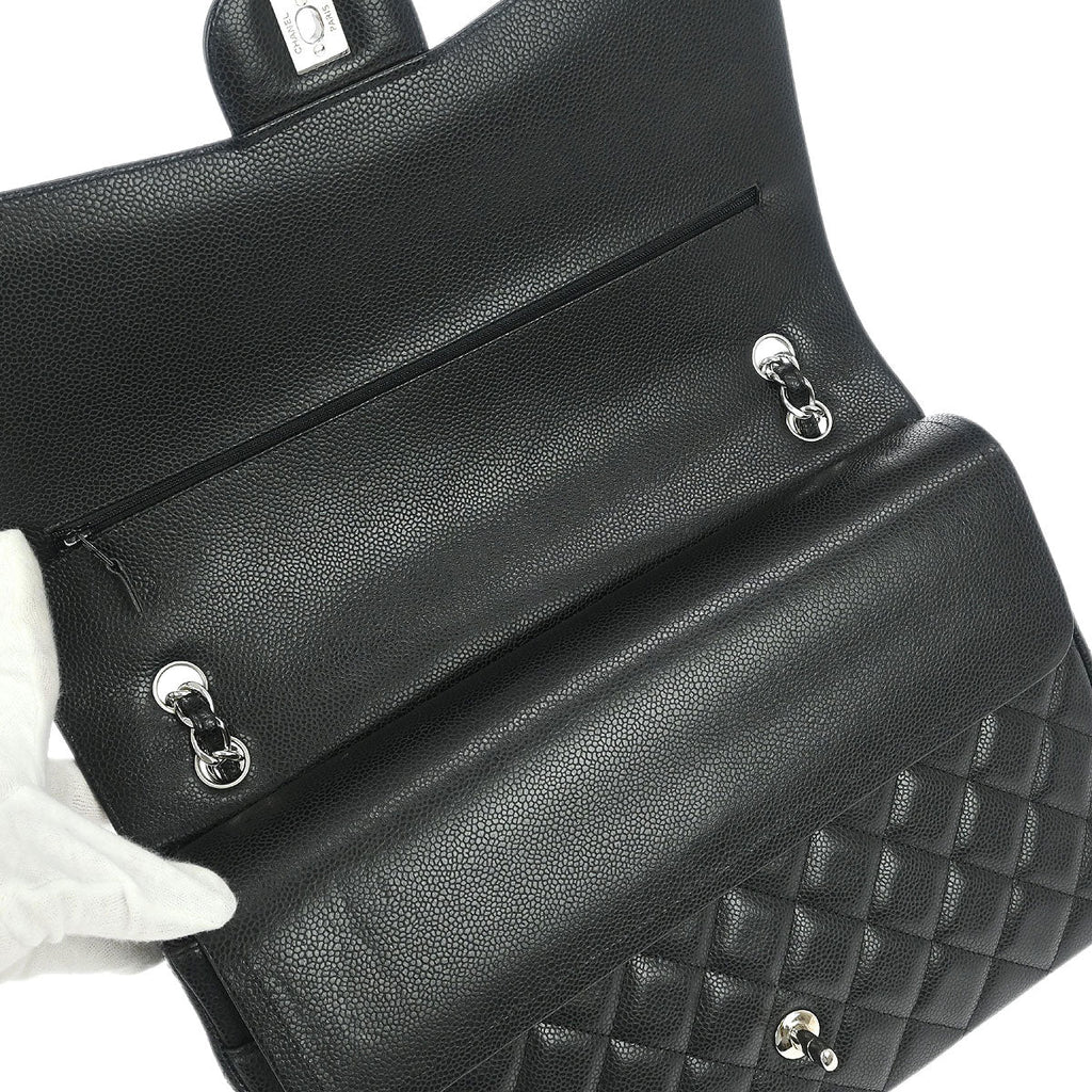 Chanel 2014 Black Caviar Classic Double Flap Shoulder Bag