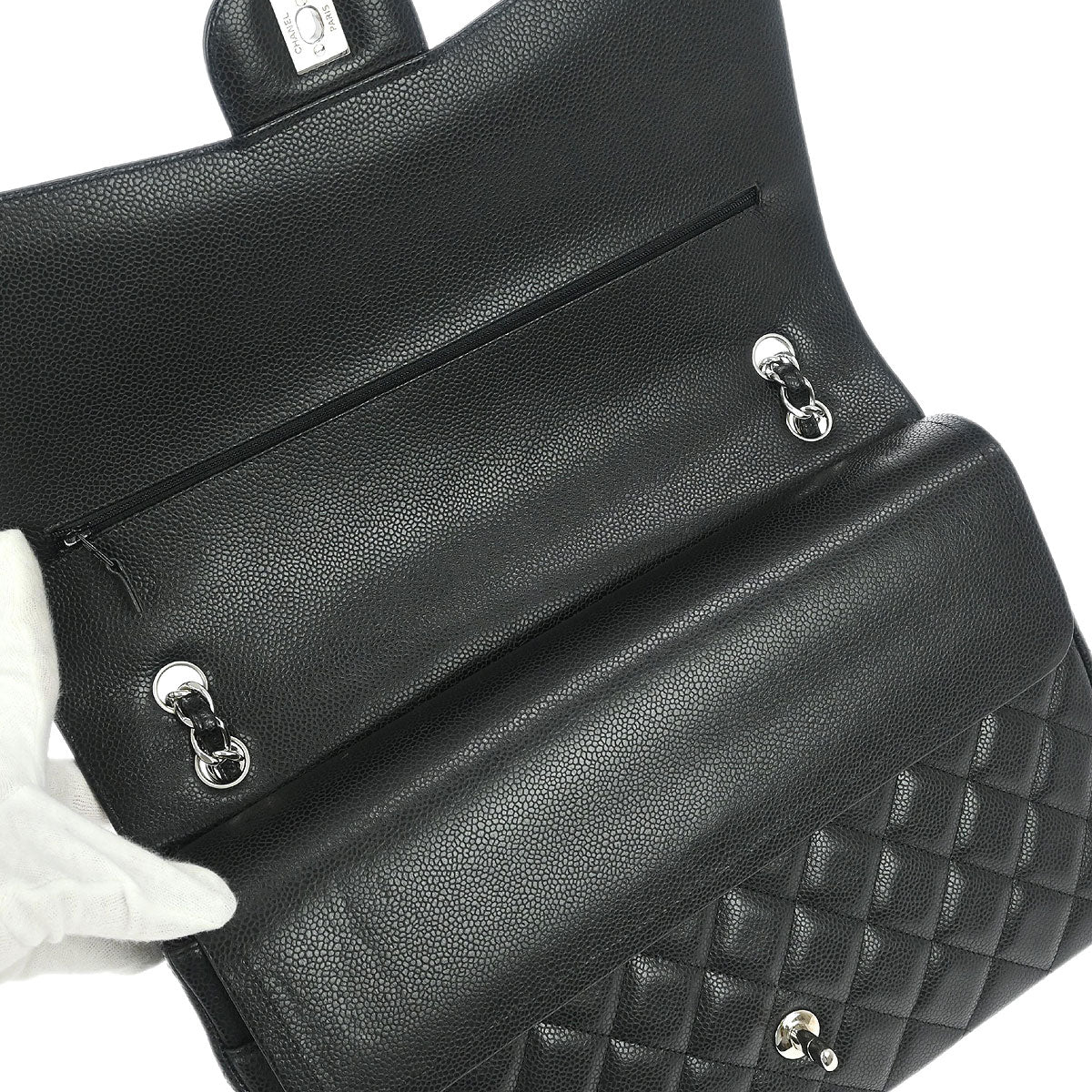 Chanel 2014 Black Caviar Classic Double Flap Shoulder Bag