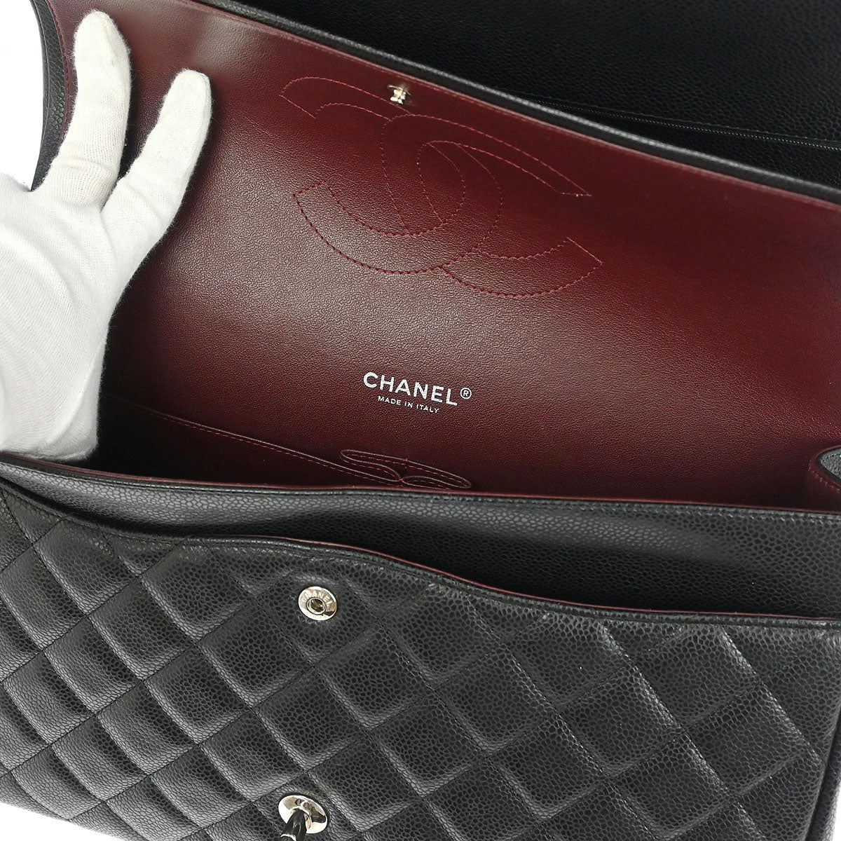 Chanel 2014 Black Caviar Classic Double Flap Shoulder Bag