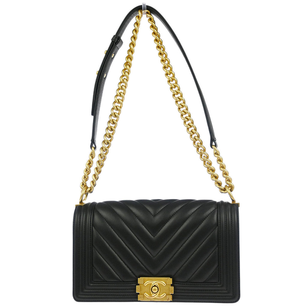 Boy Chanel 2019 Black Lambskin Chevron Medium Shoulder Bag