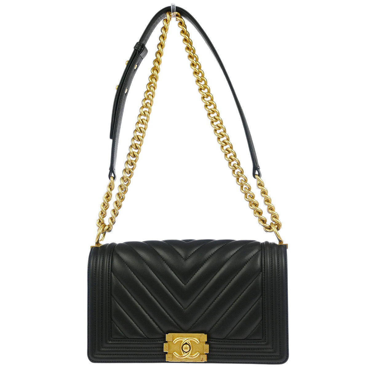 Boy Chanel 2019 Black Lambskin Chevron Medium Shoulder Bag