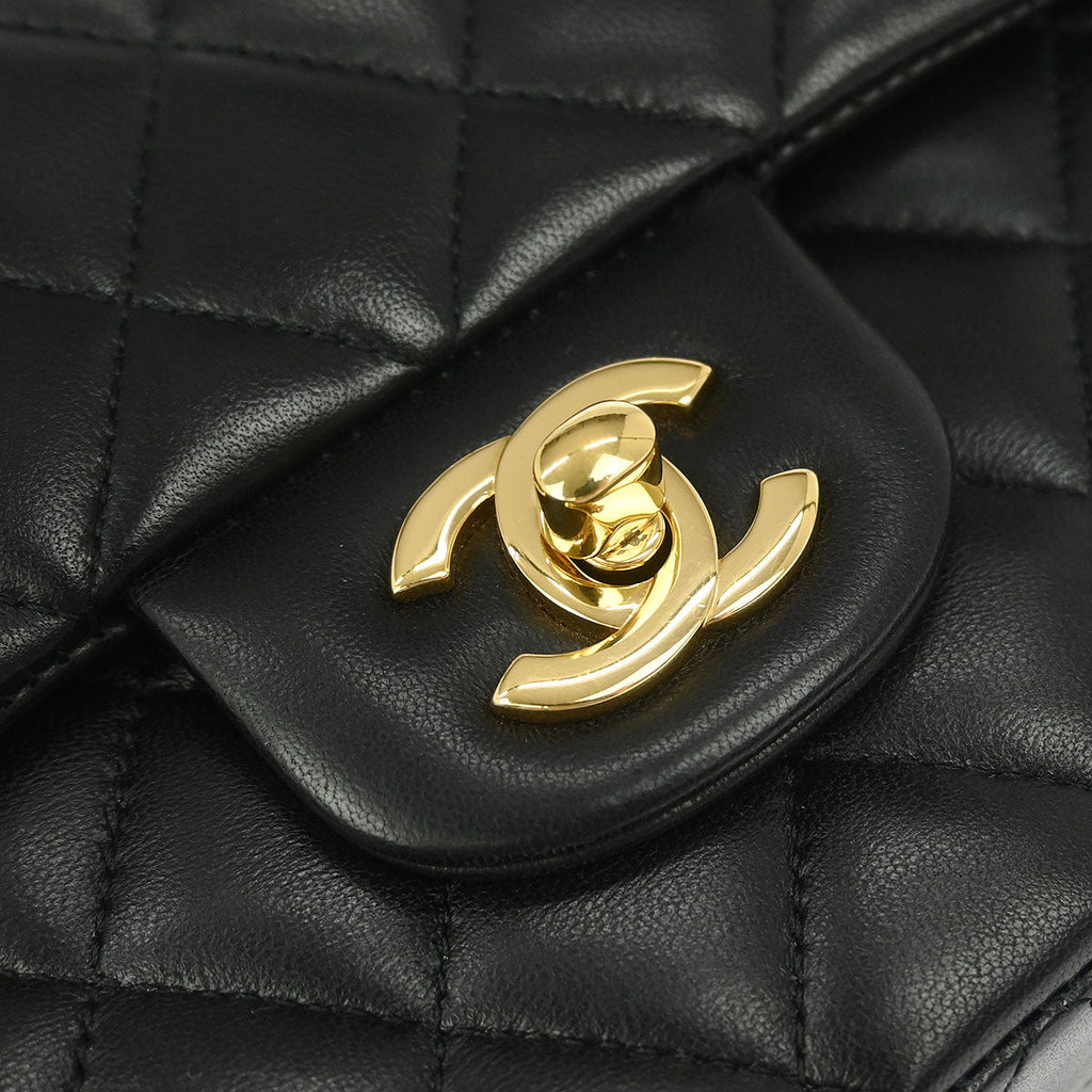 Chanel 2018 Black Lambskin Medium Classic Double Flap Shoulder Bag