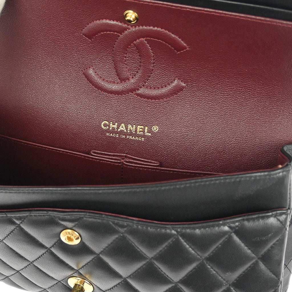 Chanel 2018 Black Lambskin Medium Classic Double Flap Shoulder Bag