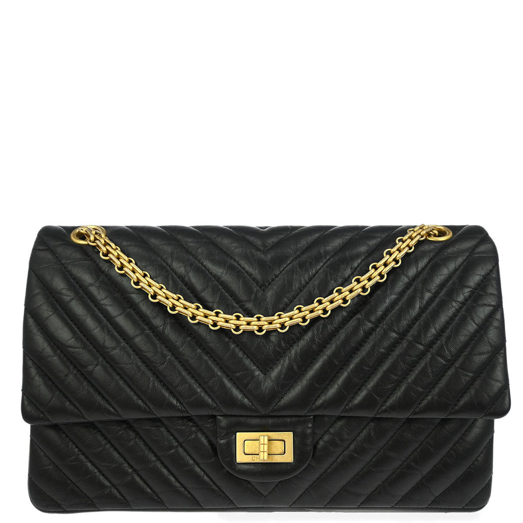 Chanel 2018 Black Calfskin Chevron Classic Double Flap Shoulder Bag