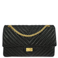 Chanel 2018 Black Calfskin Chevron Classic Double Flap Shoulder Bag