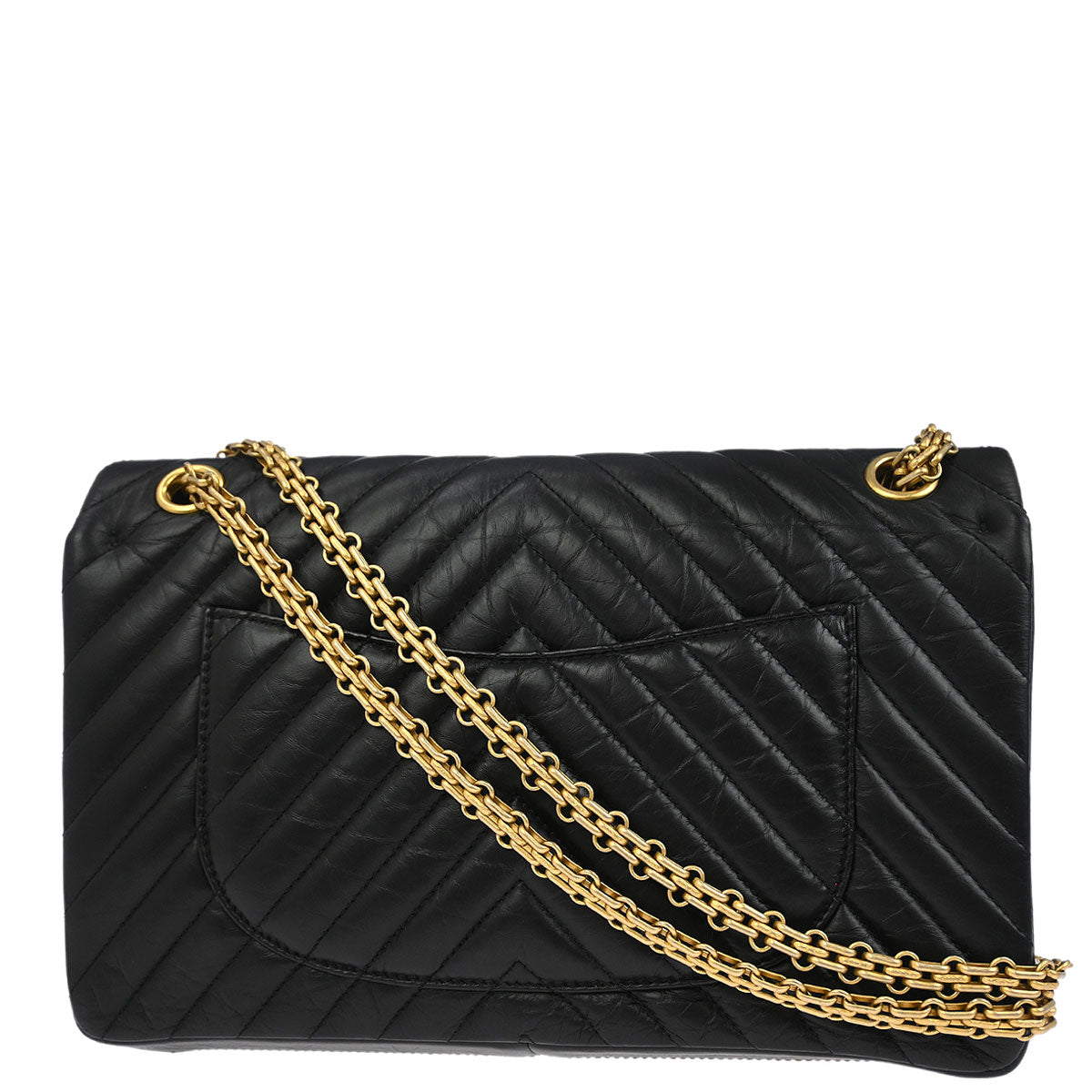 Chanel 2018 Black Calfskin Chevron Classic Double Flap Shoulder Bag