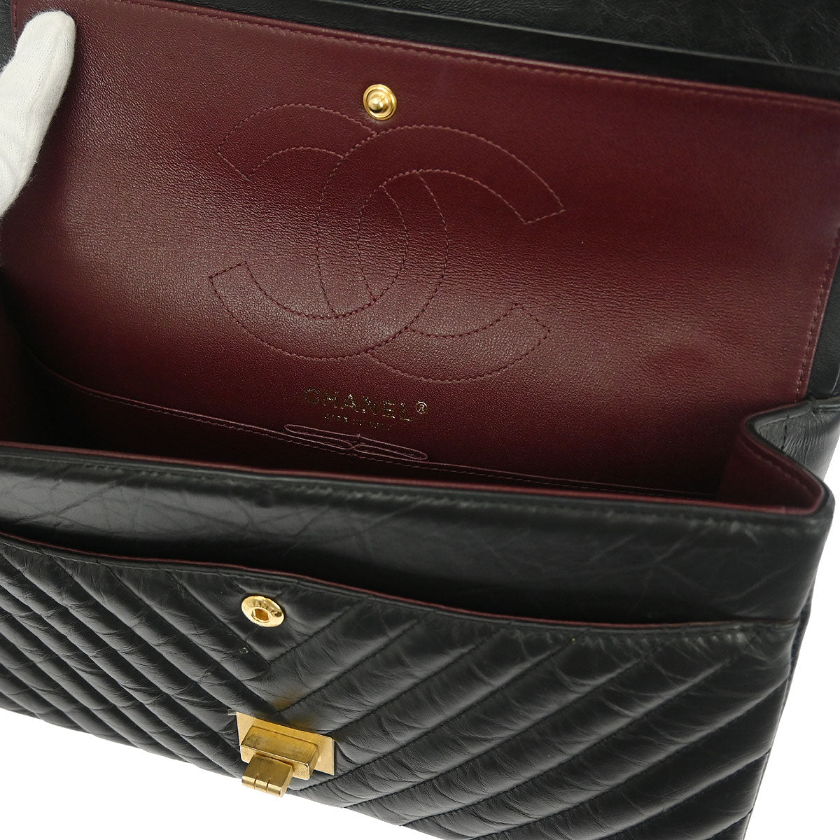 Chanel 2018 Black Calfskin Chevron Classic Double Flap Shoulder Bag