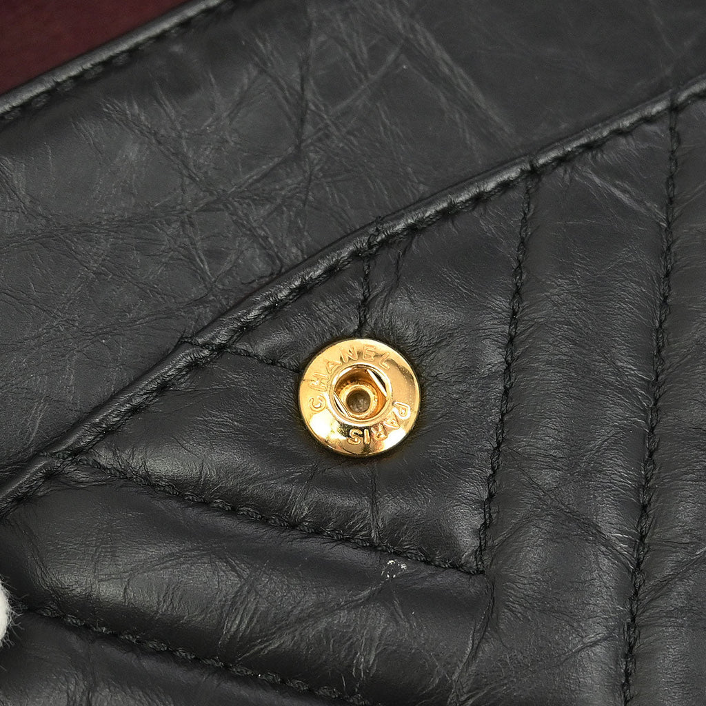 Chanel 2018 Black Calfskin Chevron Classic Double Flap Shoulder Bag
