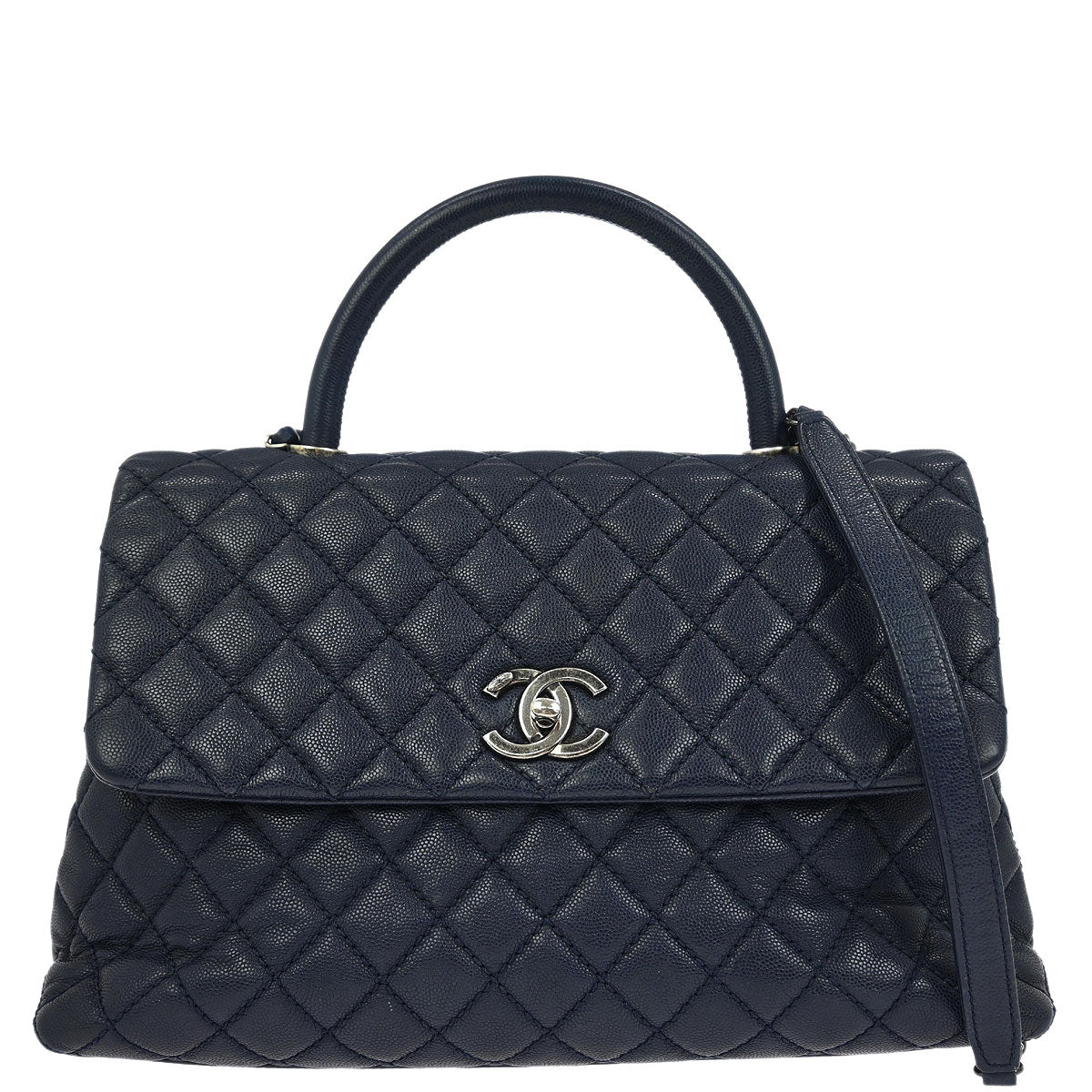 Chanel 2016-2017 Navy Caviar Coco Handle 2way Shoulder Handbag