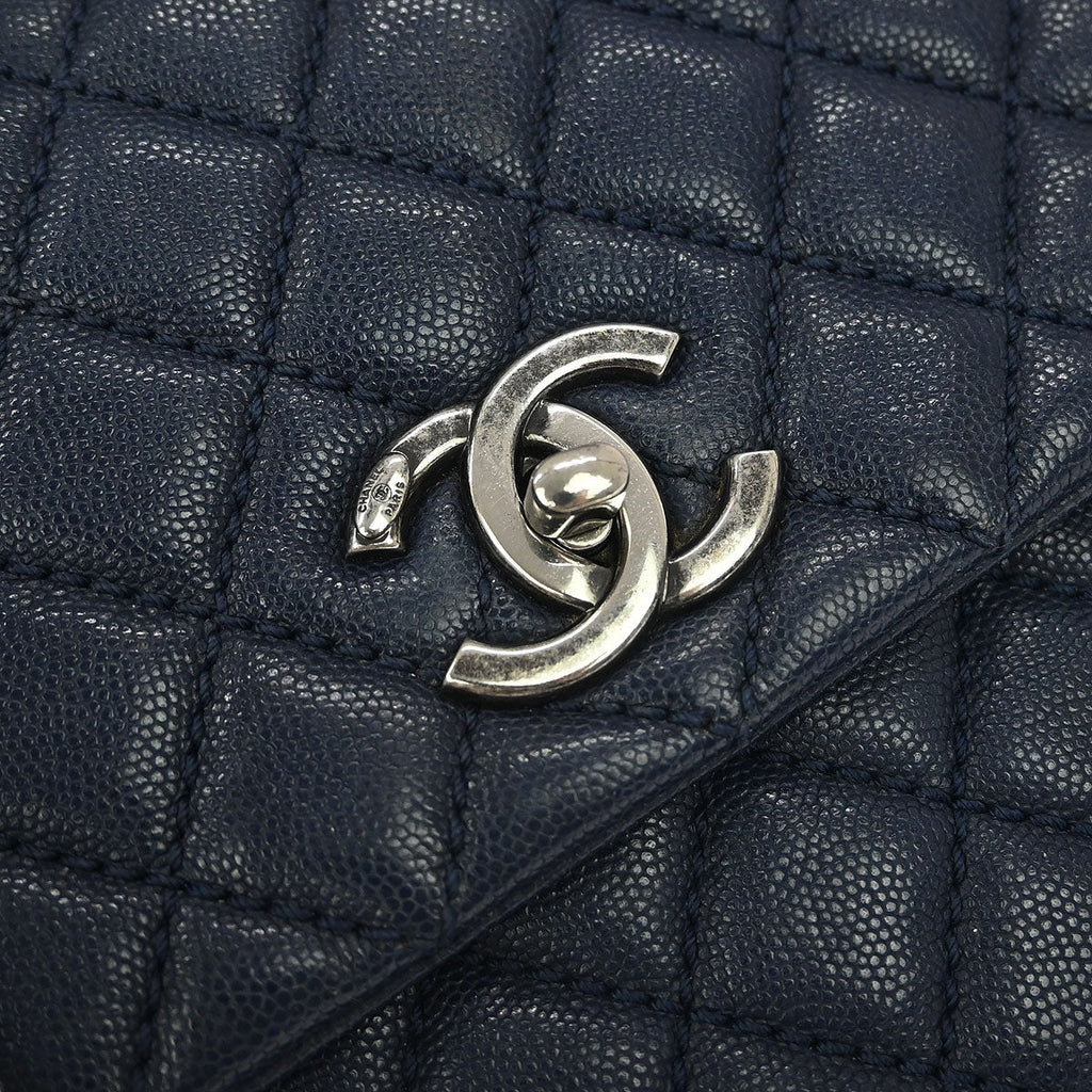 Chanel 2016-2017 Navy Caviar Coco Handle 2way Shoulder Handbag