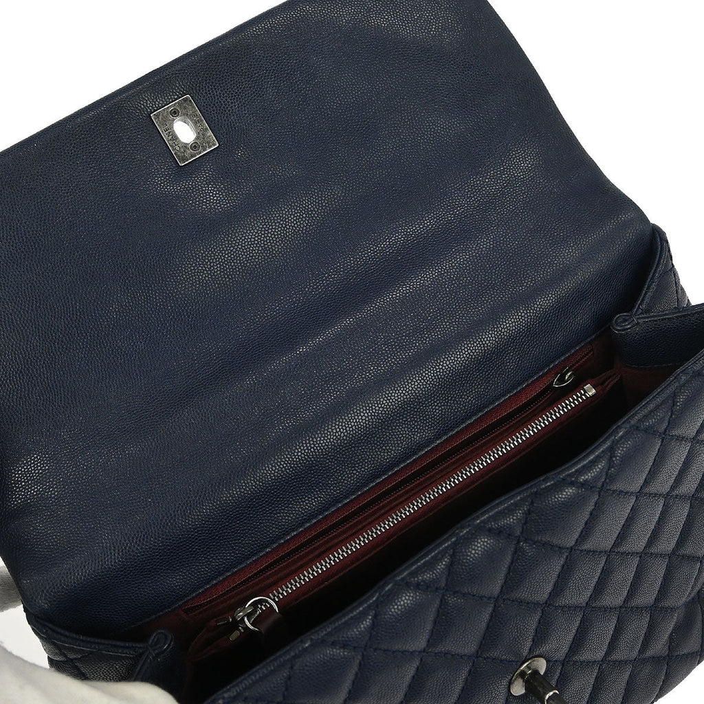 Chanel 2016-2017 Navy Caviar Coco Handle 2way Shoulder Handbag