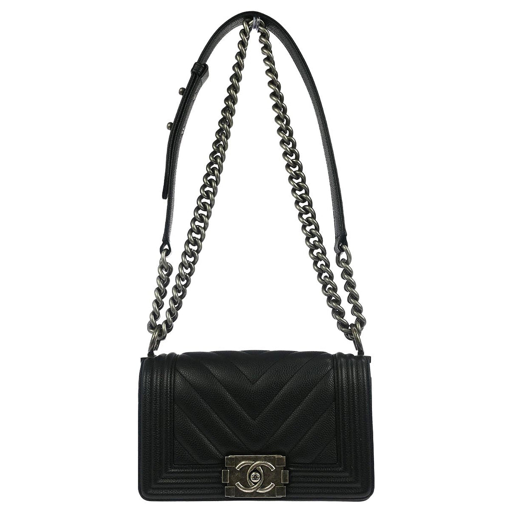 Boy Chanel 2019 Black Caviar Chevron Small Chain Shoulder Bag