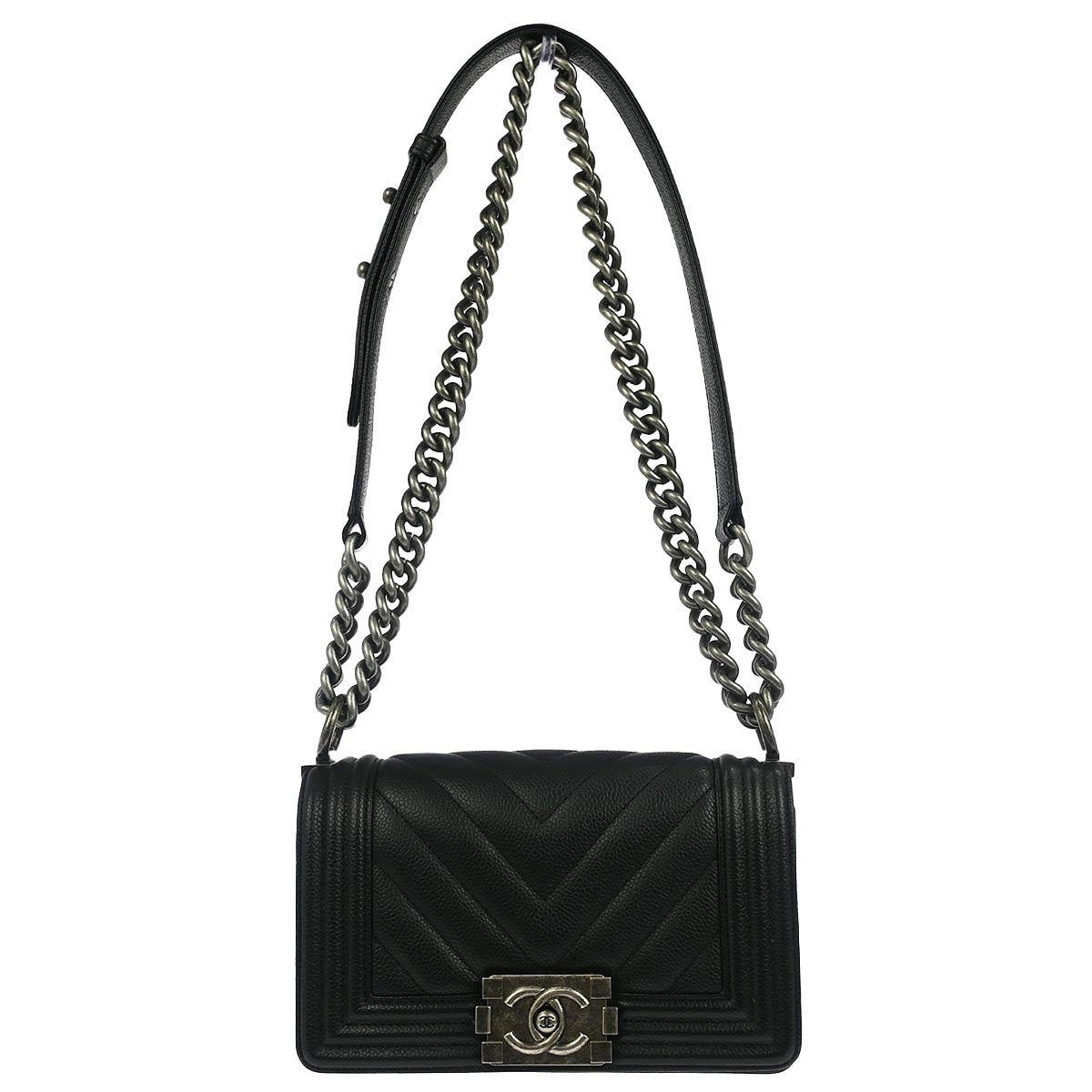 Boy Chanel 2019 Black Caviar Chevron Small Chain Shoulder Bag