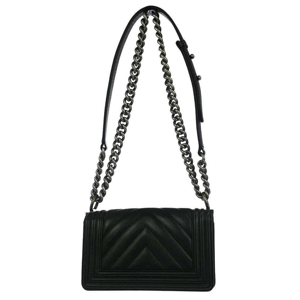 Boy Chanel 2019 Black Caviar Chevron Small Chain Shoulder Bag
