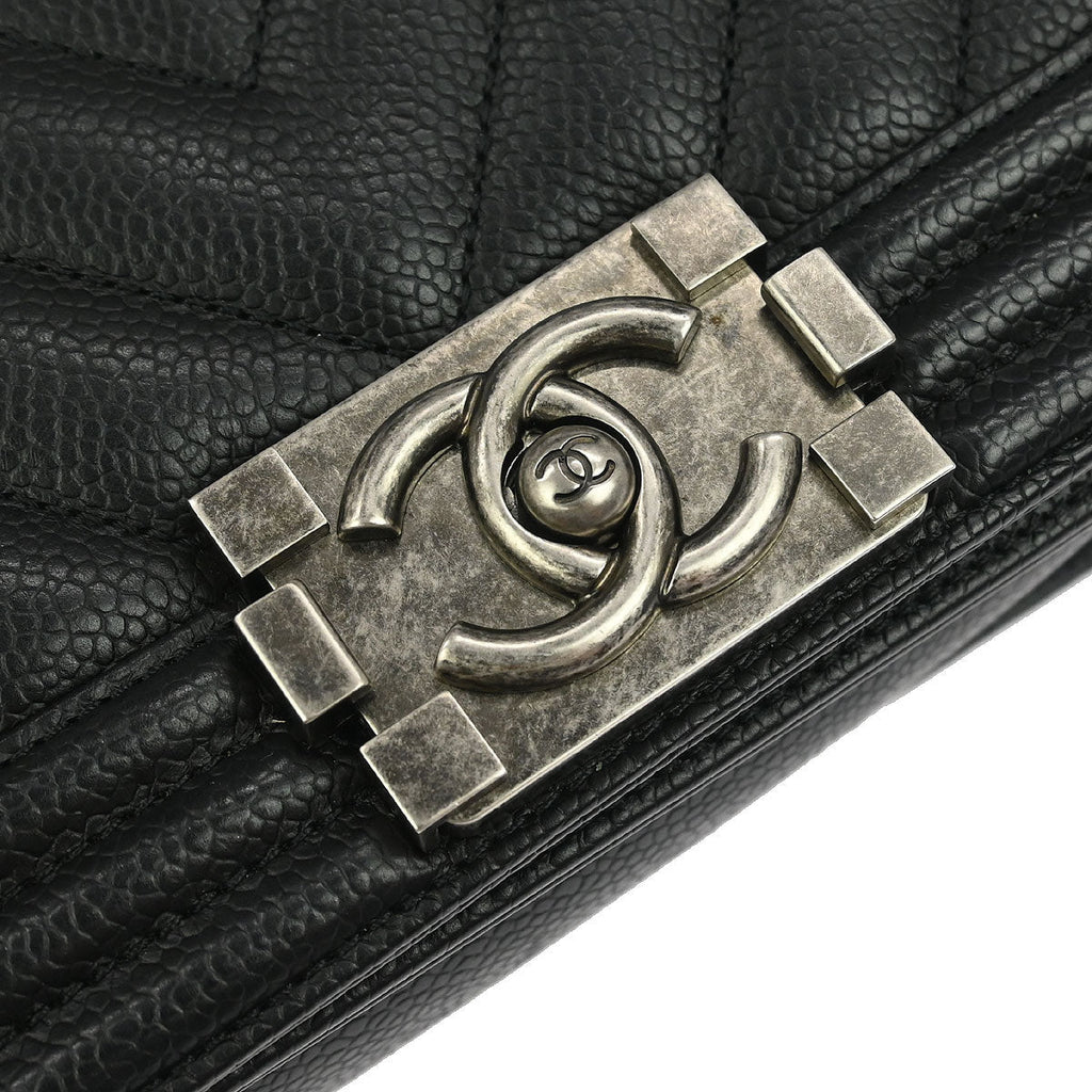 Boy Chanel 2019 Black Caviar Chevron Small Chain Shoulder Bag
