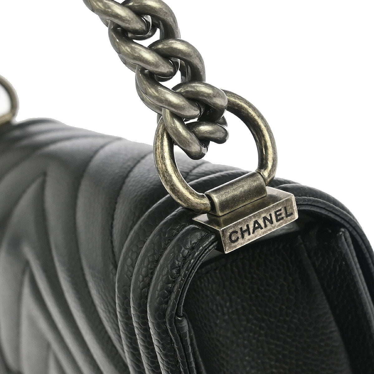 Boy Chanel 2019 Black Caviar Chevron Small Chain Shoulder Bag