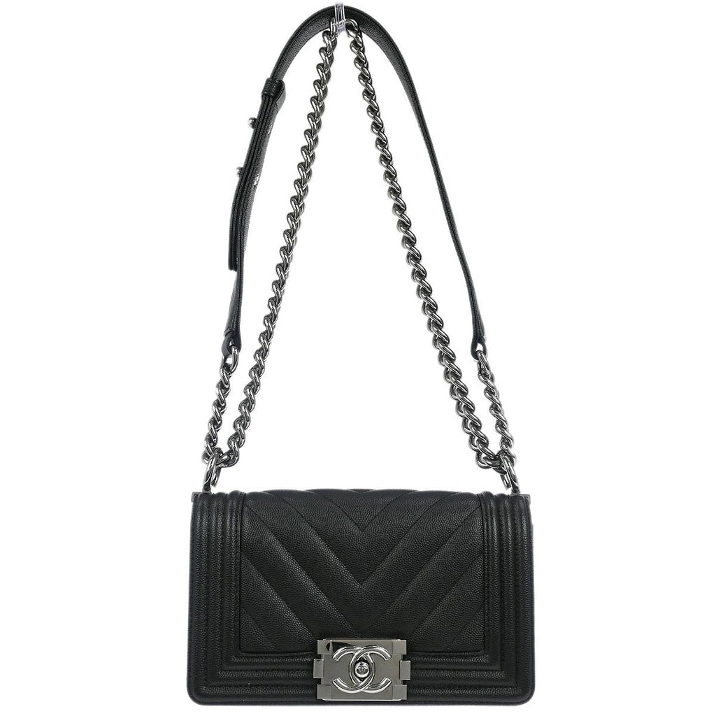 Boy Chanel 2018 Black Caviar Chevron Small Chain Shoulder Bag