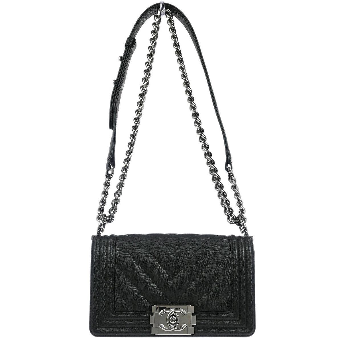 Boy Chanel 2018 Black Caviar Chevron Small Chain Shoulder Bag