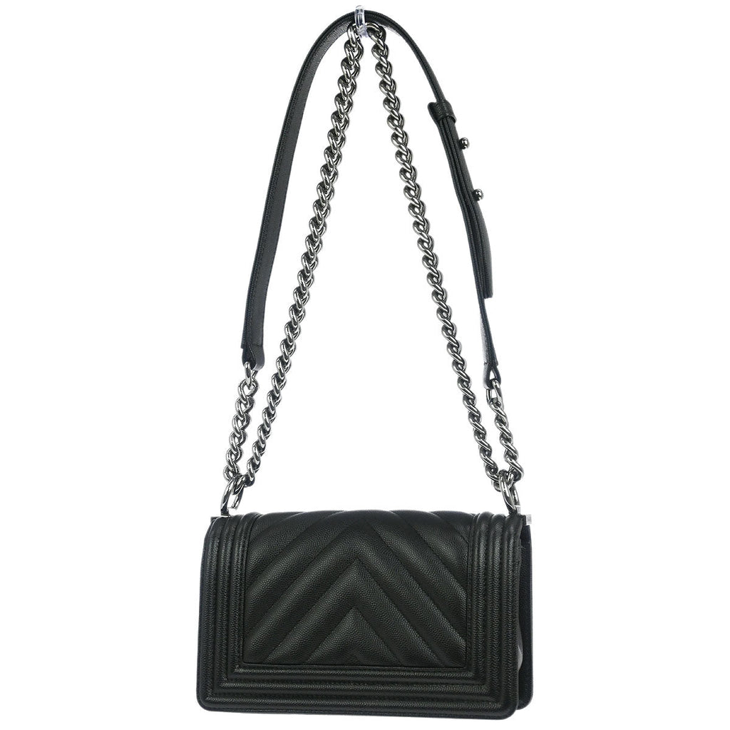 Boy Chanel 2018 Black Caviar Chevron Small Chain Shoulder Bag