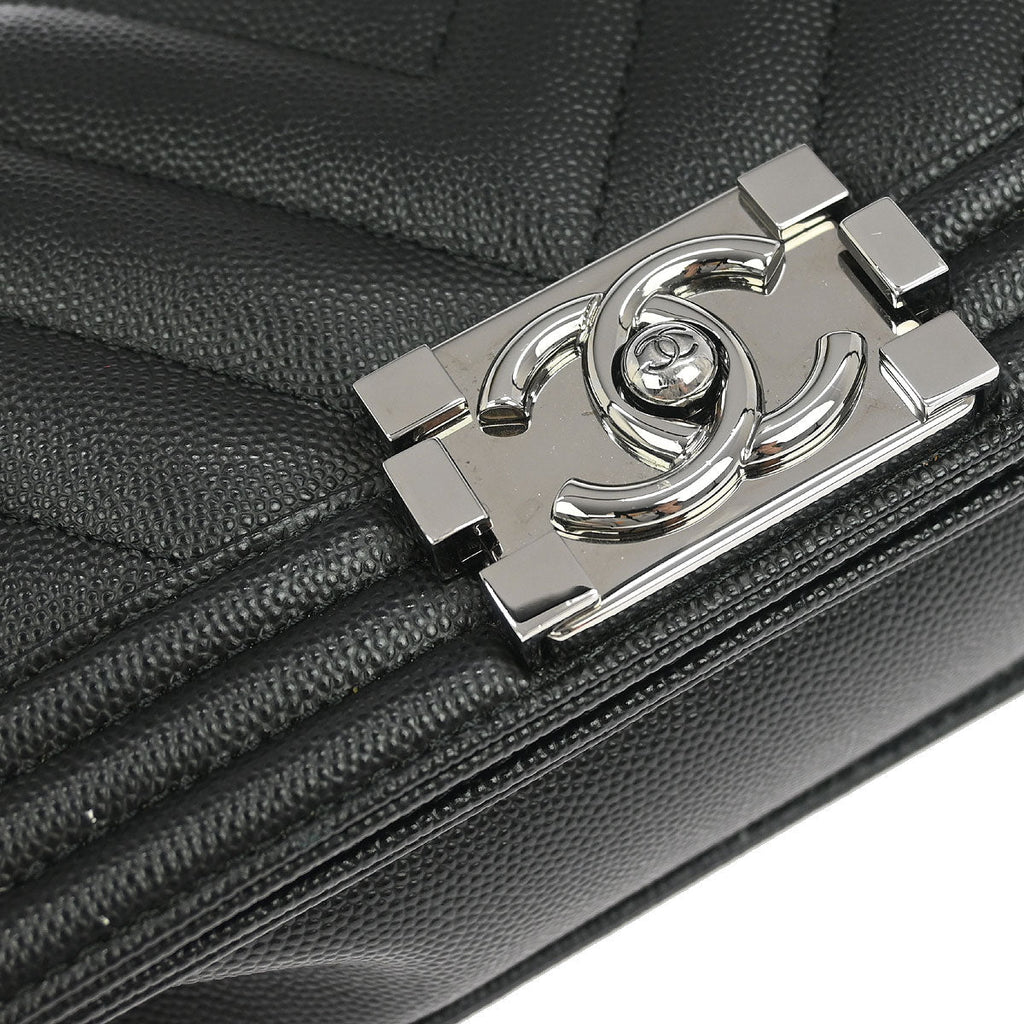 Boy Chanel 2018 Black Caviar Chevron Small Chain Shoulder Bag