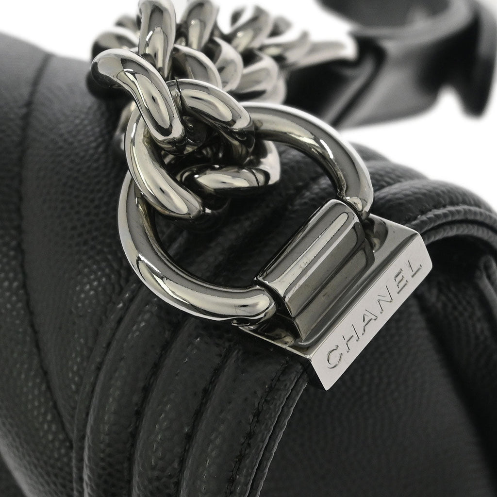 Boy Chanel 2018 Black Caviar Chevron Small Chain Shoulder Bag