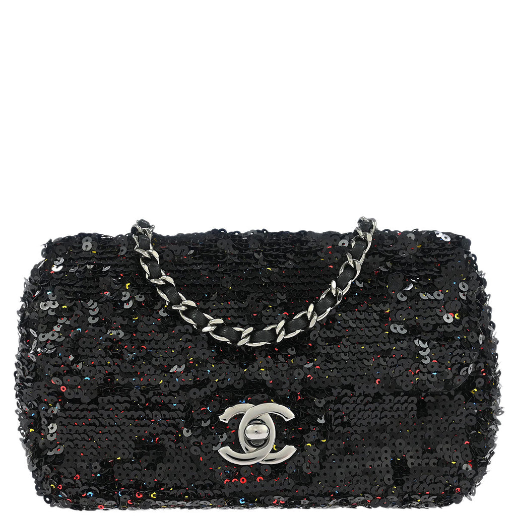 Chanel 2017 Black Sequins Single Flap Shoulder Bag