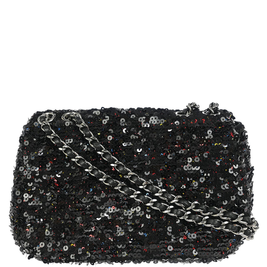 Chanel 2017 Black Sequins Single Flap Shoulder Bag
