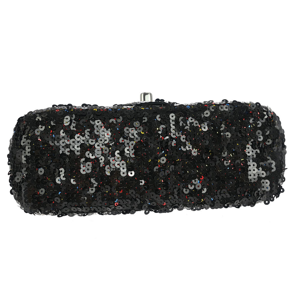 Chanel 2017 Black Sequins Single Flap Shoulder Bag