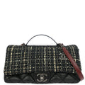 Chanel 2017 Black Tweed Calfskin Airlines Top Handle Flap Bag