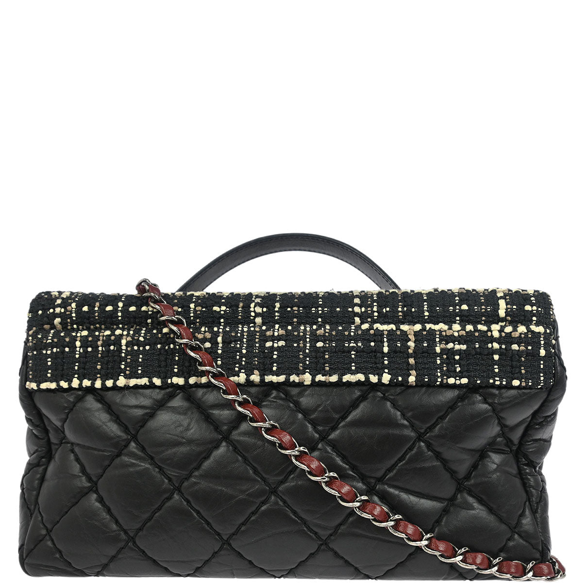 Chanel 2017 Black Tweed Calfskin Airlines Top Handle Flap Bag