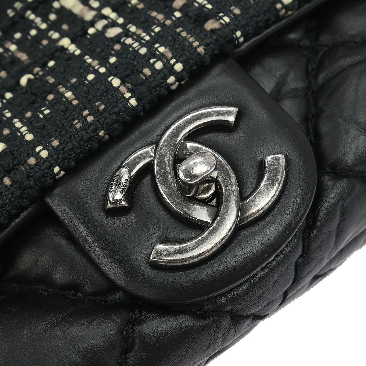 Chanel 2017 Black Tweed Calfskin Airlines Top Handle Flap Bag