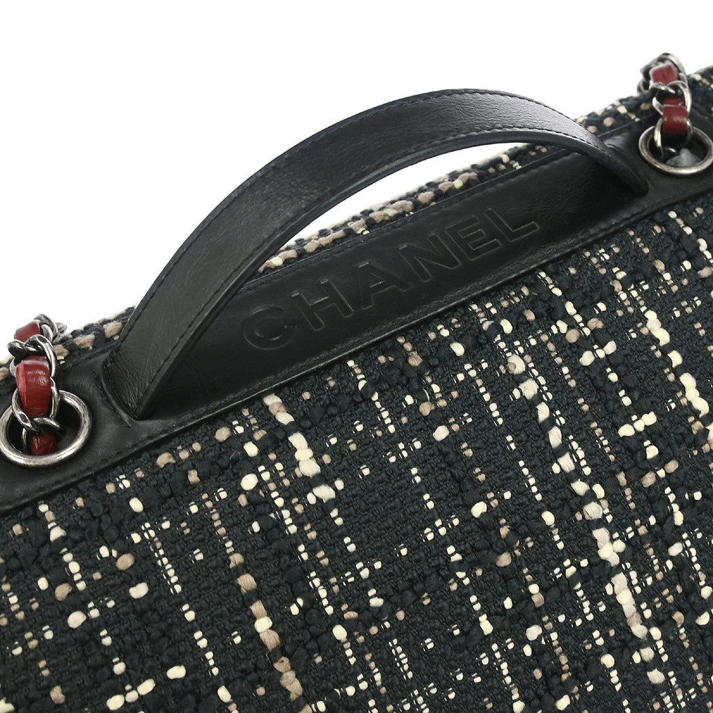 Chanel 2017 Black Tweed Calfskin Airlines Top Handle Flap Bag